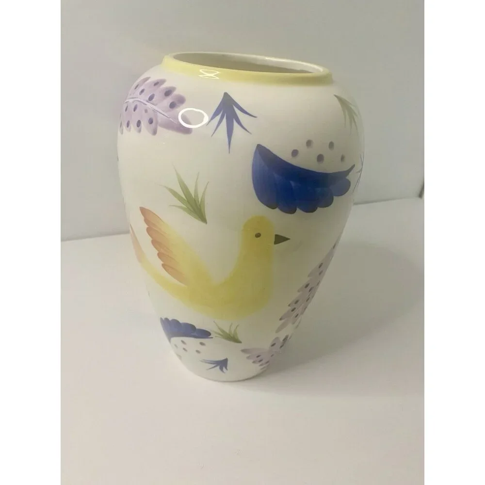 Designer Vase Signed Susan Sargent Italian Folk Art Ceramic Bird‎ 9.5” Tall READ
